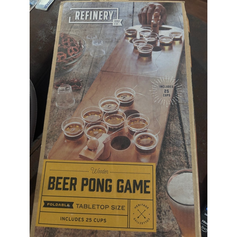 Refinery and Co Wooden Beer Pong Game Tabletop Foldable Set‎ 25 Cups 2 Balls